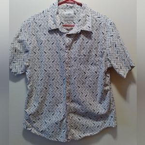 Goodfellow Slim Fit Lizard Pattern White Button-Down Short-Sleeved Shirt